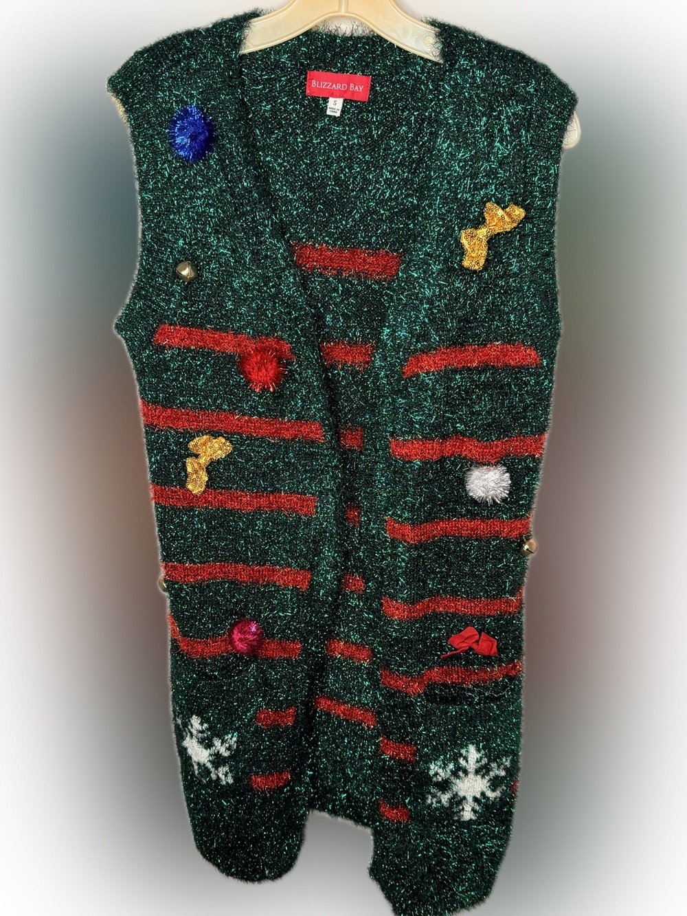 Blizzard Bay Green Metallic Christmas Sweater Vest